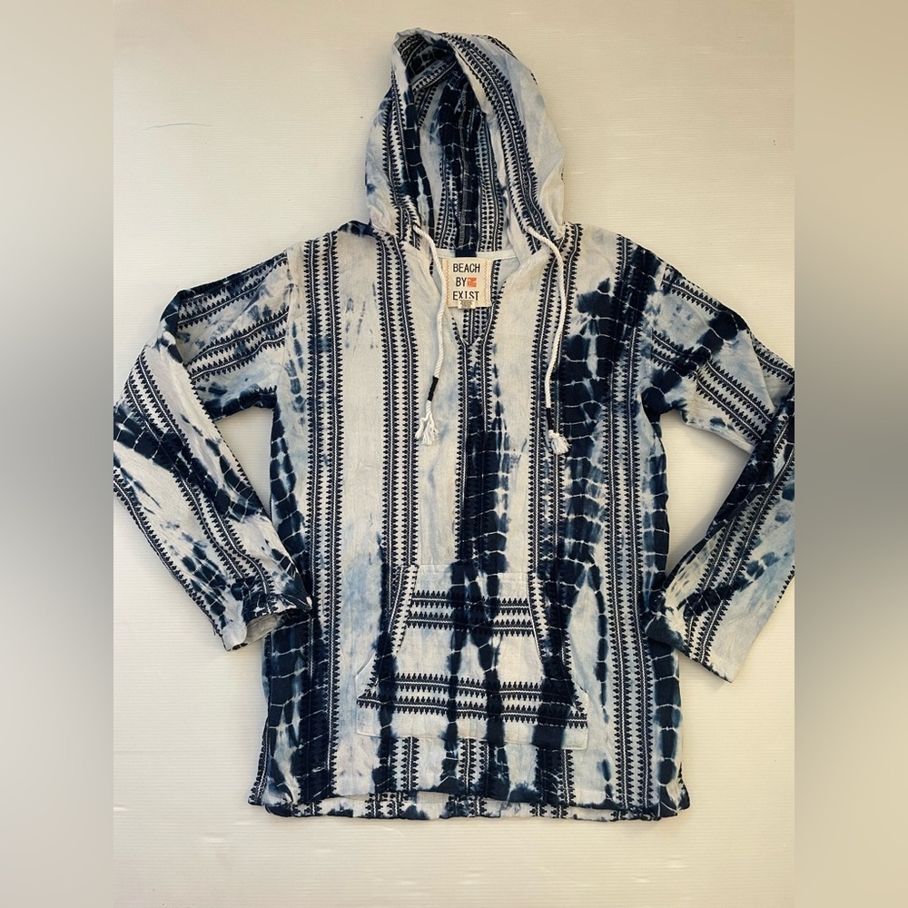 Beach by Exist Hooded Pullover Long sleeve Blue Tie Dye Size M